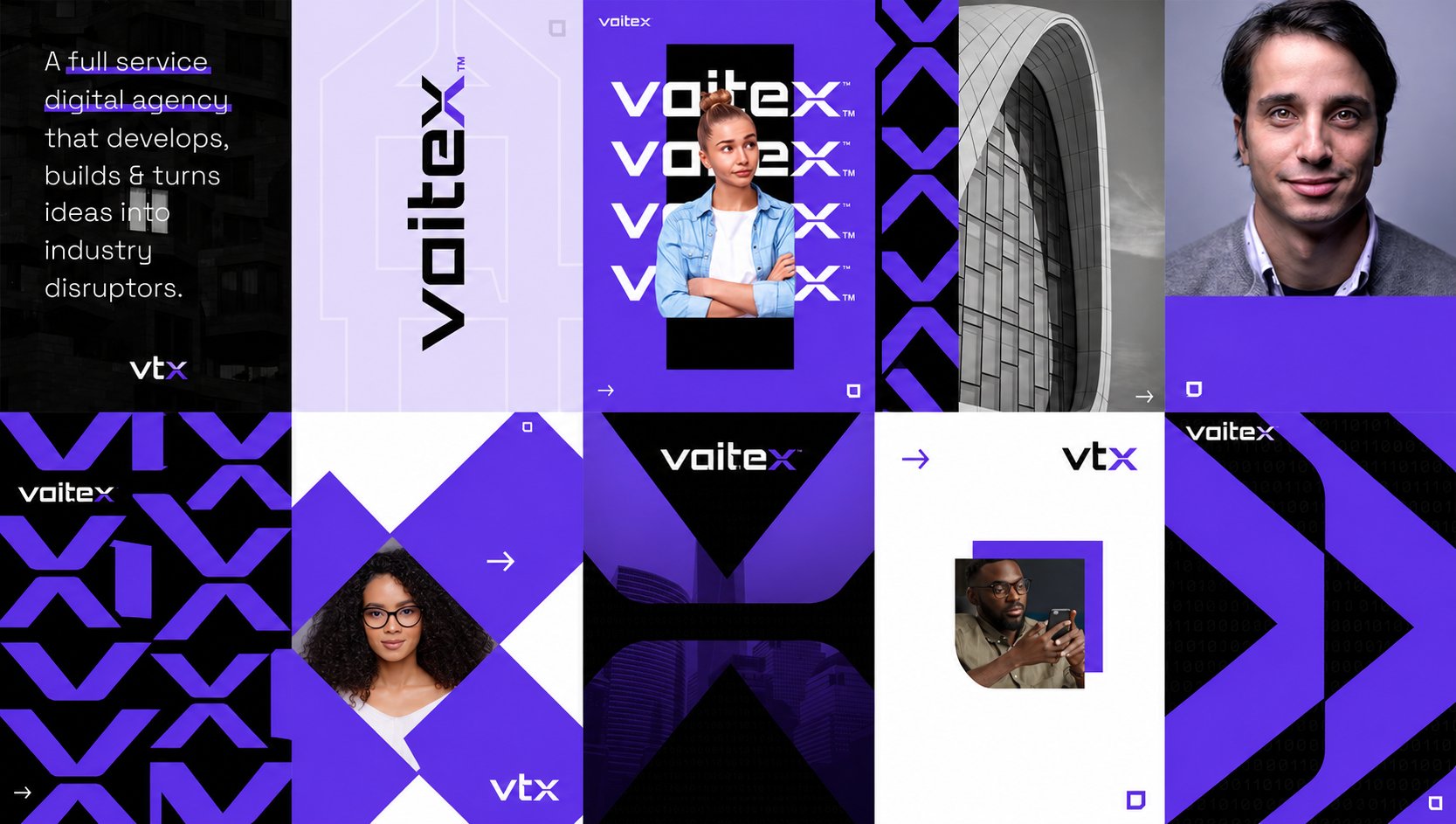Voitex social media kit — a grid of on-brand social post designs