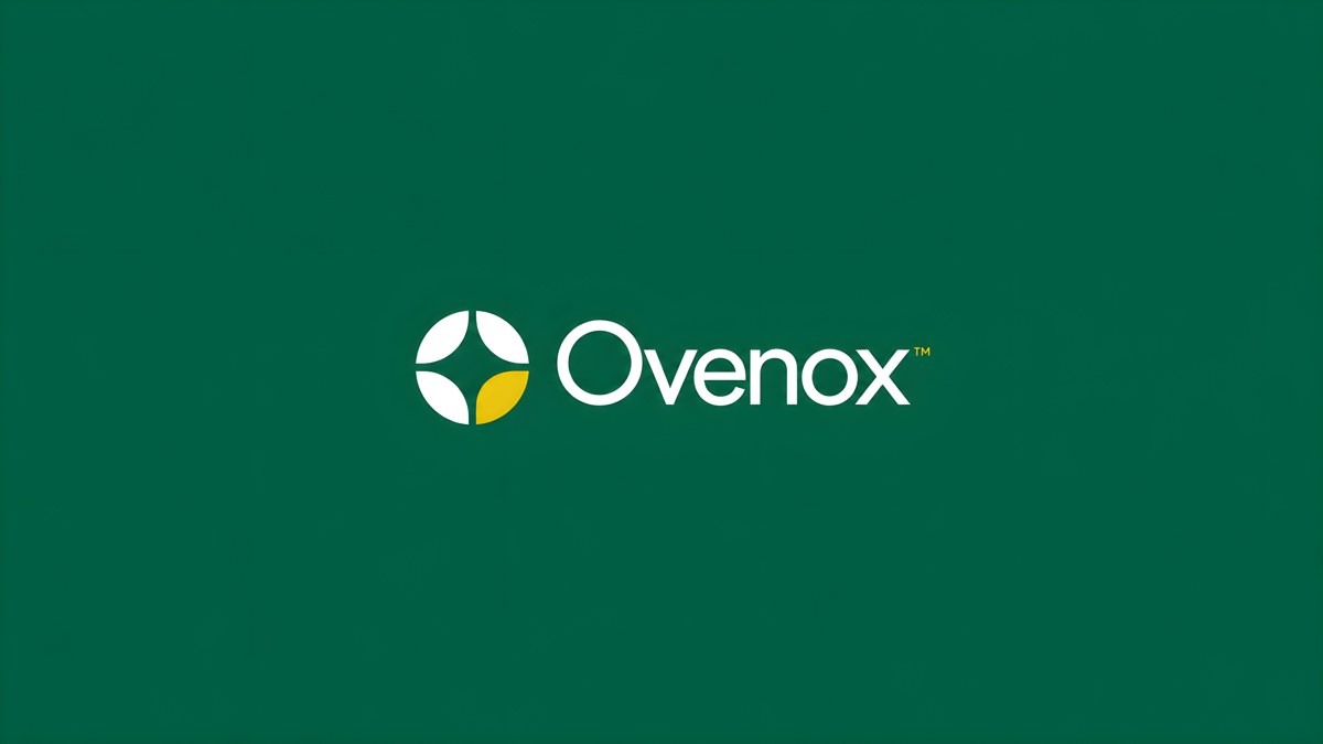 Ovenox brand identity cover — Ovenox logo on a green background